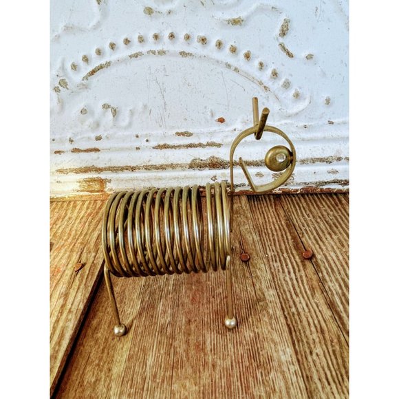 Vintage MCM Brass Coil Letter/bill holder Dog Rhinestone eyes - Picture 2 of 8